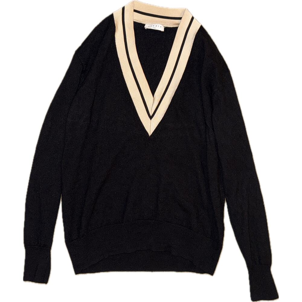Sandro black wool cashmere v neck sweater size 3 dolman